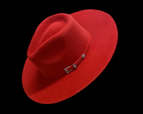 Flat Brim Fedora - Red