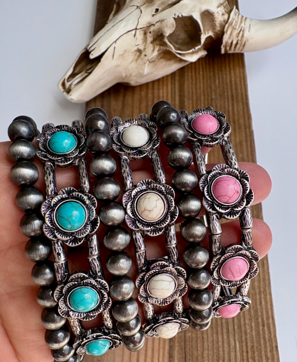 2 Layer Western Navajo & Stone Stretch Bracelet