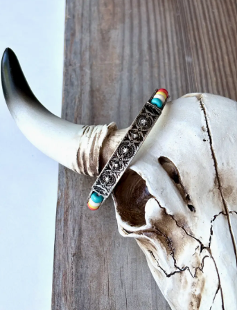 Multi-Color Bar Pendant & Stone Stretch Bracelet