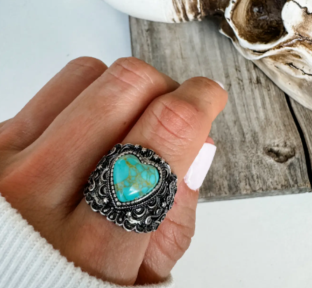 Adjustable Turquoise Heart Ring