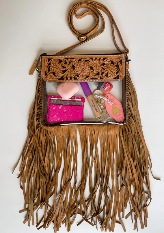 Brown and Tan Gameday Purse with Fringe