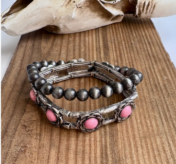 2 Layer Western Navajo & Stone Stretch Bracelet