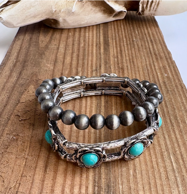 2 Layer Western Navajo & Stone Stretch Bracelet