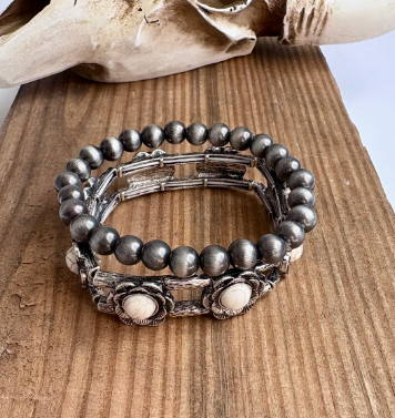 2 Layer Western Navajo & Stone Stretch Bracelet
