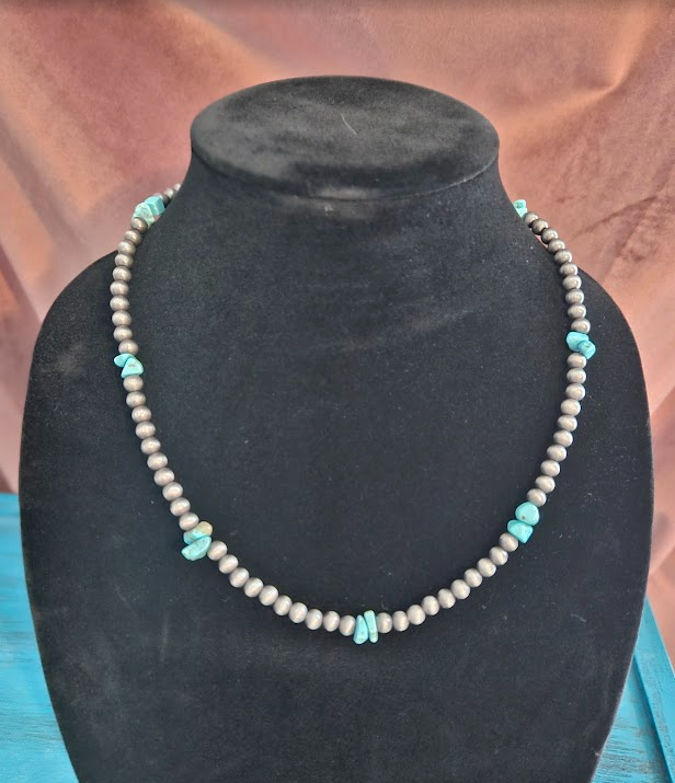Chrome + Natural Turquoise Necklace