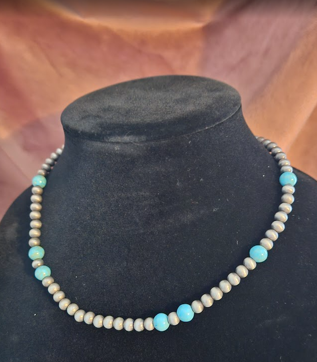 Chrome + Round Turquoise Necklace