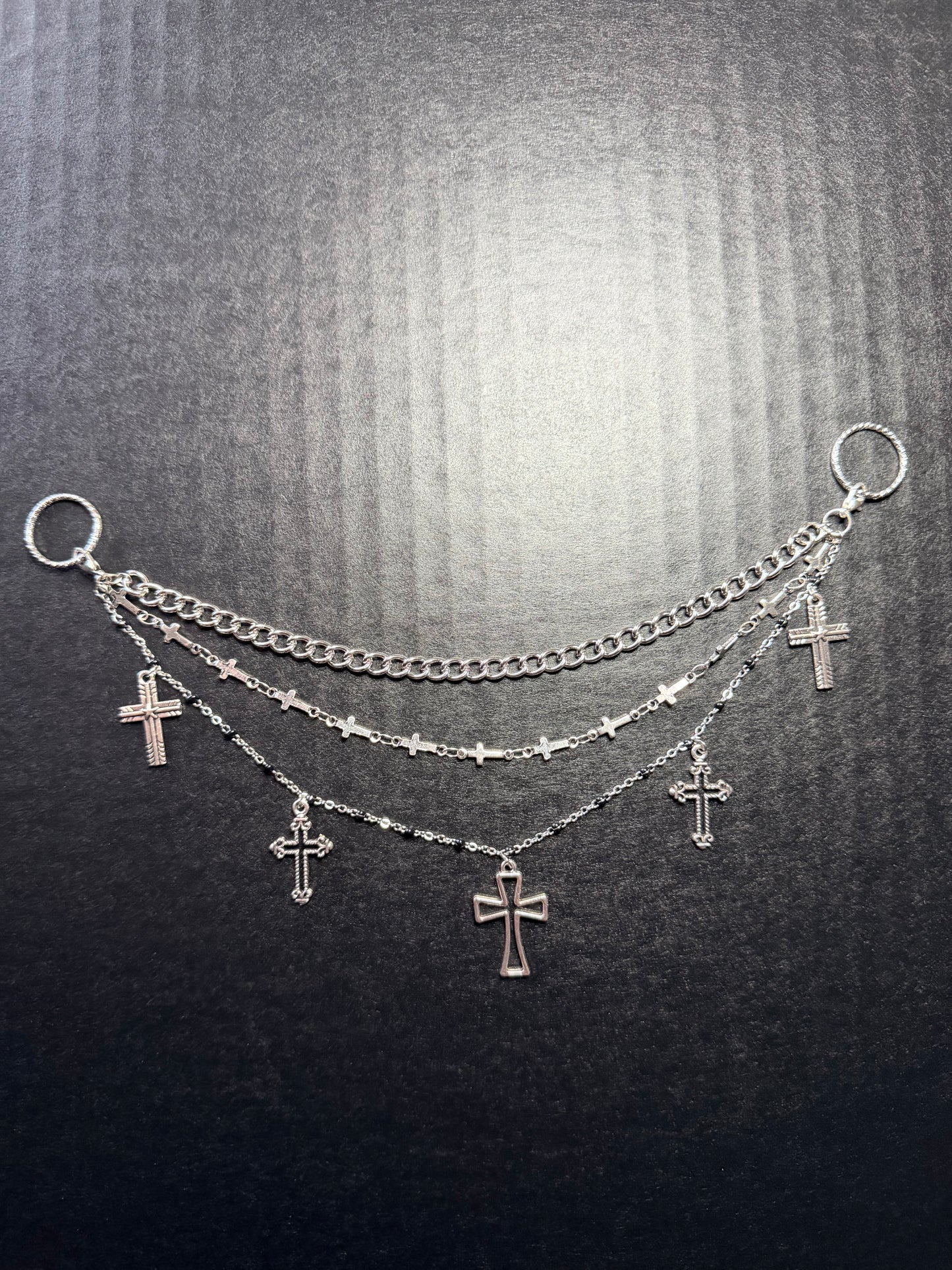 Tripple Layered Black and Silver Cross Boot Chain