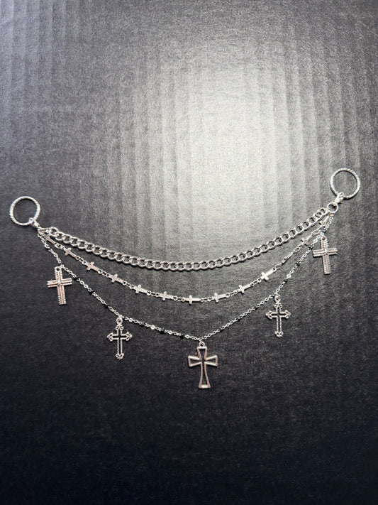 Tripple Layered Black and Silver Cross Boot Chain