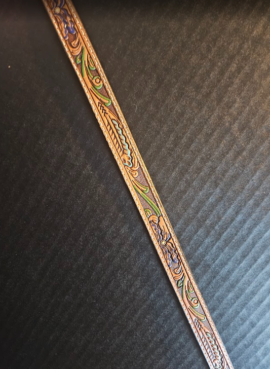 Multi-color Tooled Leather Hatband