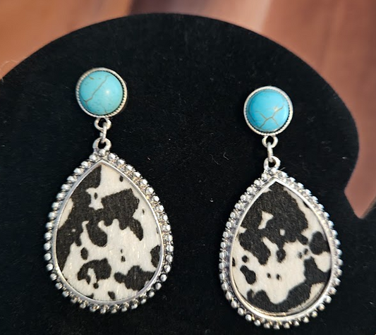 Turquoise + Cowhide Dangle Earrings