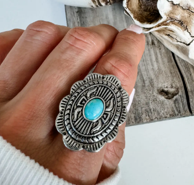 Adjustable Turquoise Oval Ring