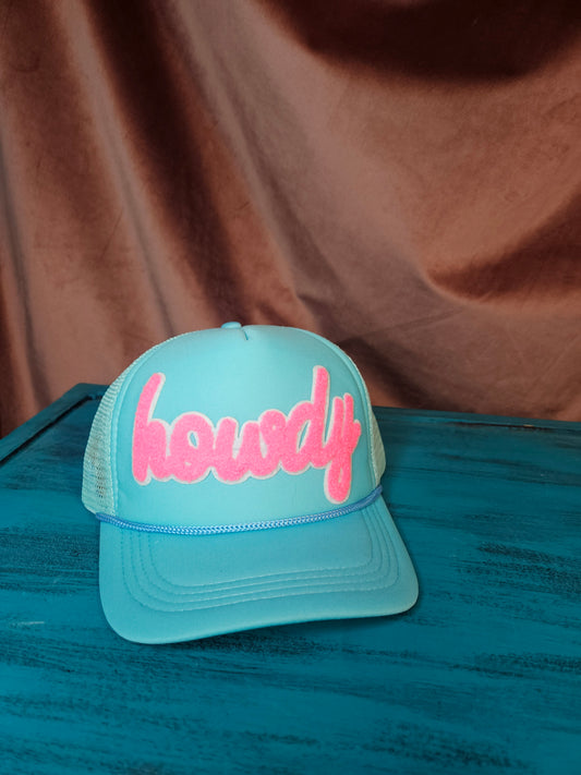 Aqua + Pink "Howdy" Trucker