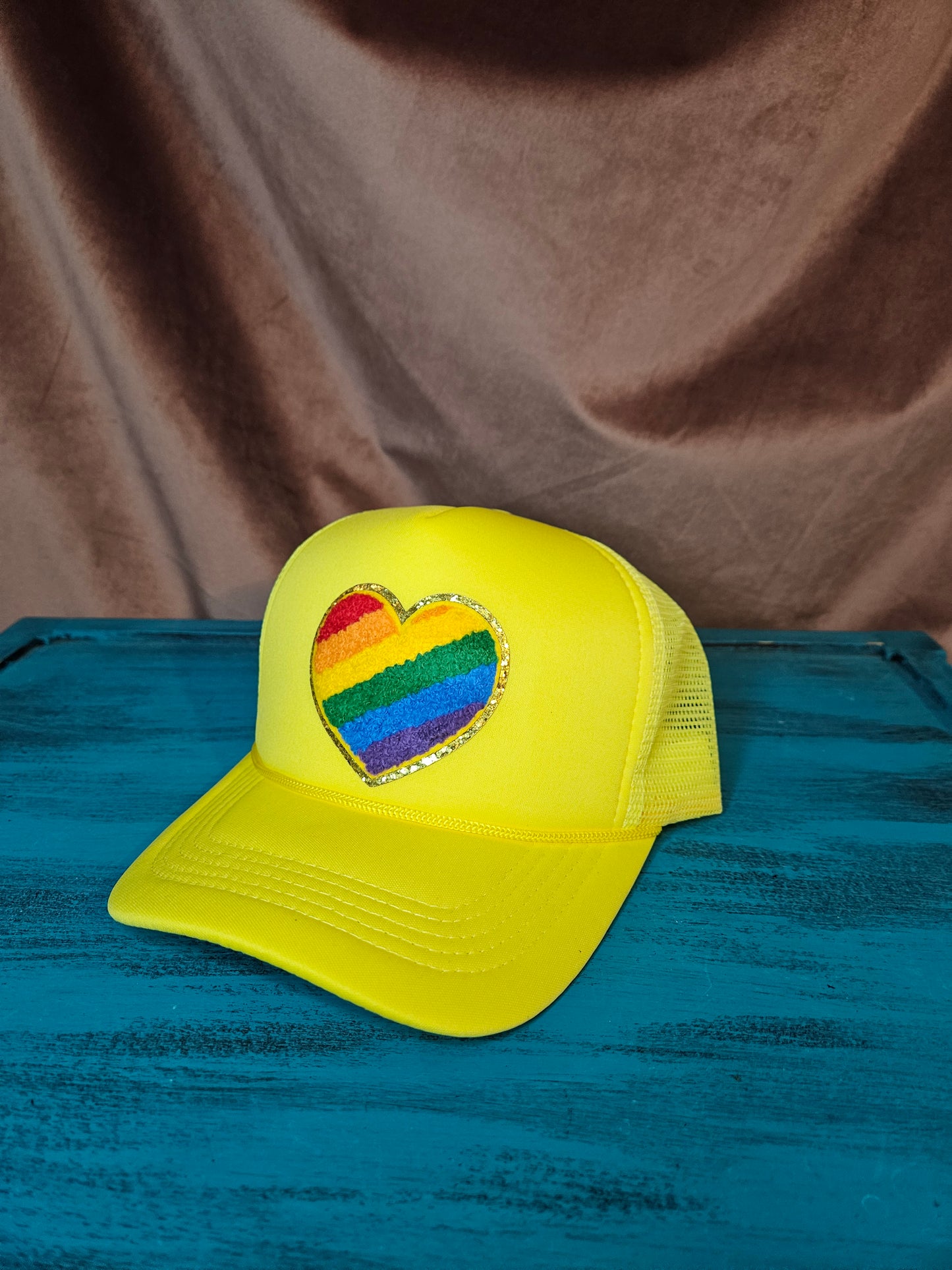 Yellow + Rainbow Heart Trucker