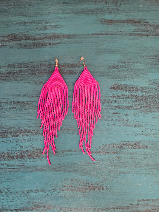 6" Pink Beaded Dangle Earrings