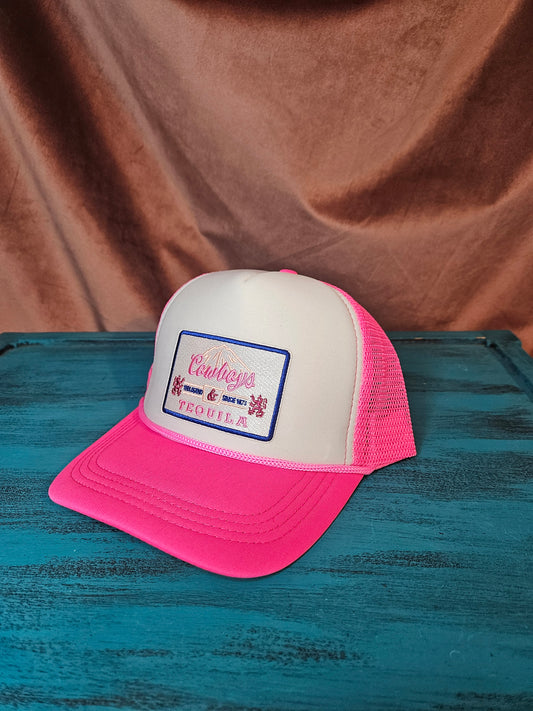 Pink + White "Cowboys & Tequila" Trucker