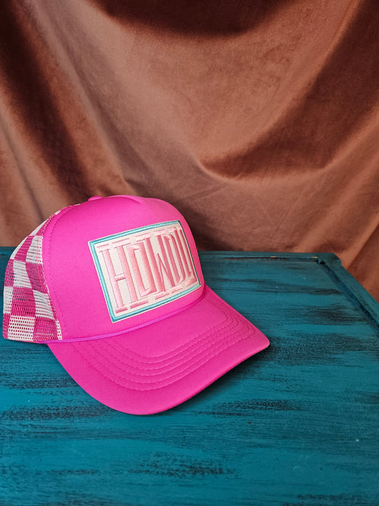 Pink + White "Howdy" Checker Trucker